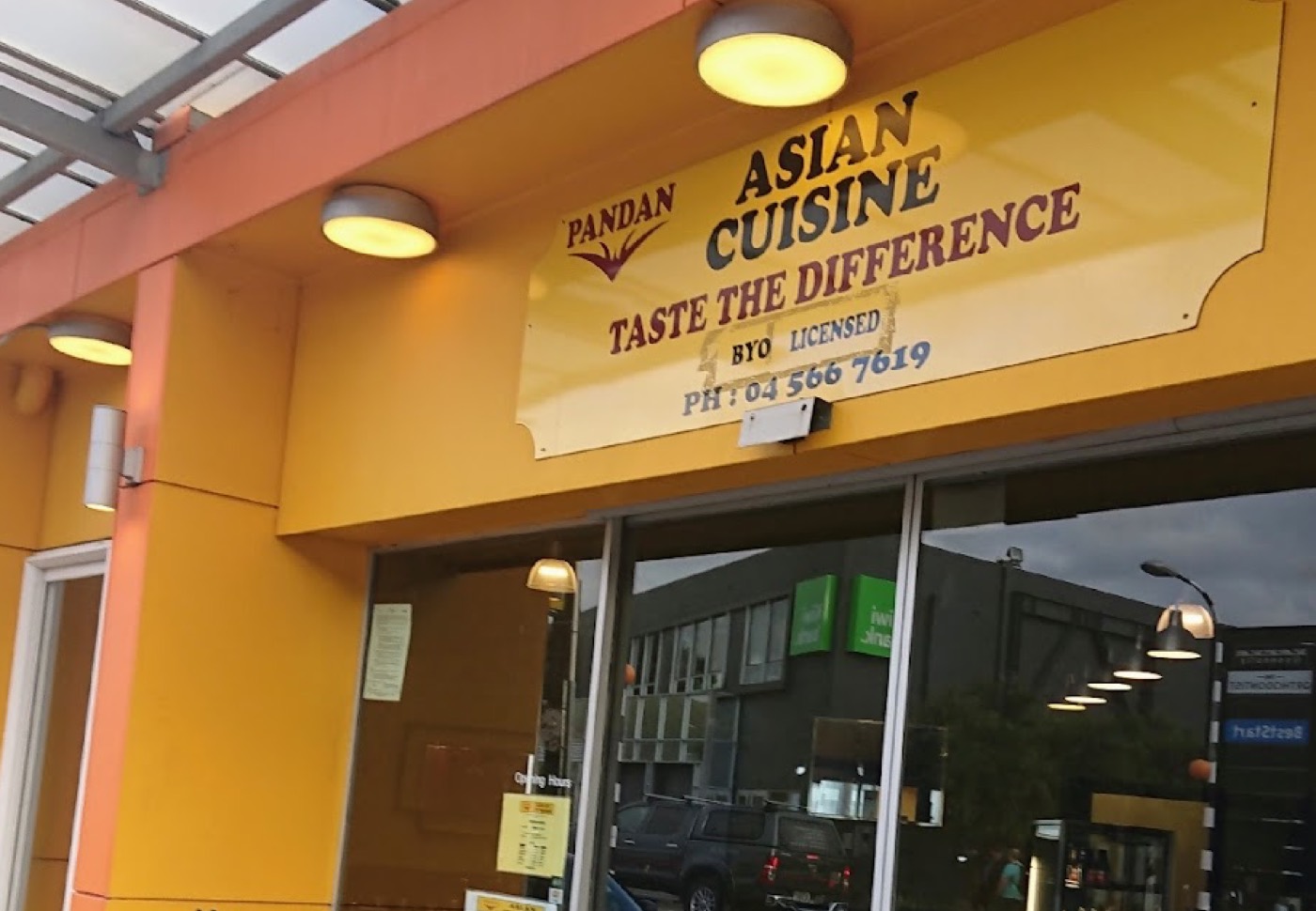 Pandan Asian Cuisine shopfront signage in Lower Hutt